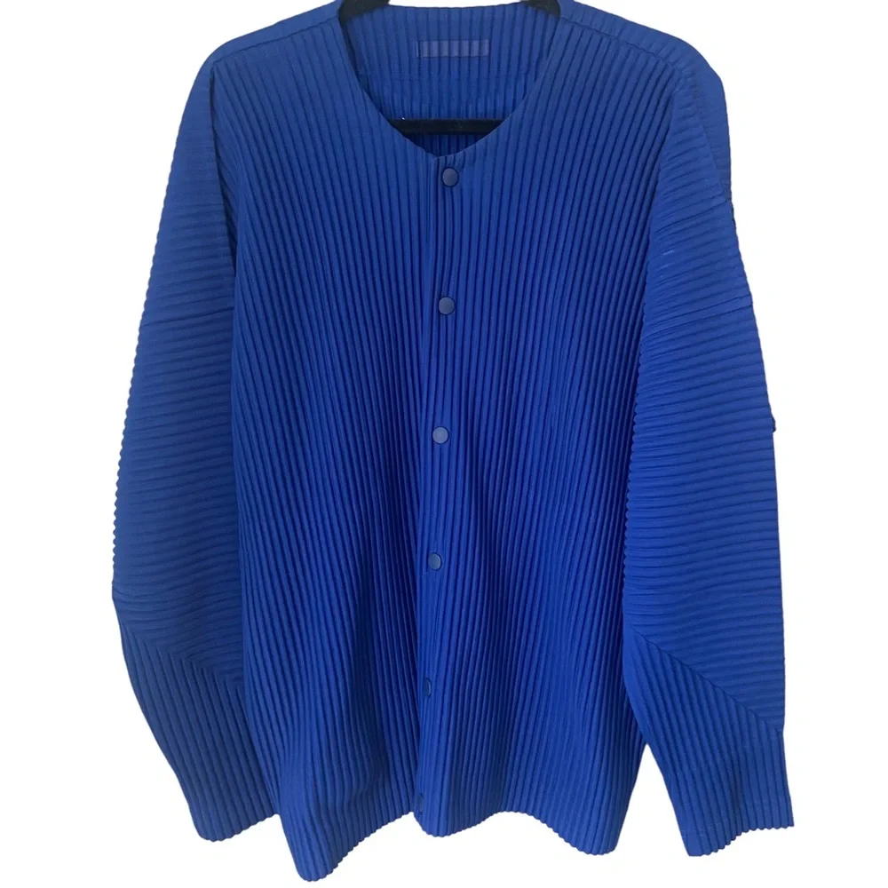 Homme Plisse Issey Miyake Blue Cotton Surface Pleated Cardigan Jacket size 4 - Picture 4 of 13